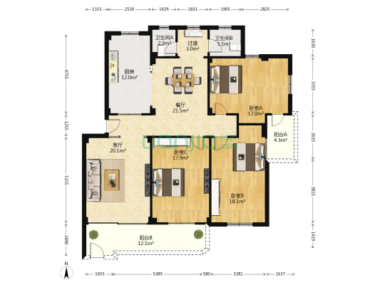 民族东路 3室2厅2卫 146平方