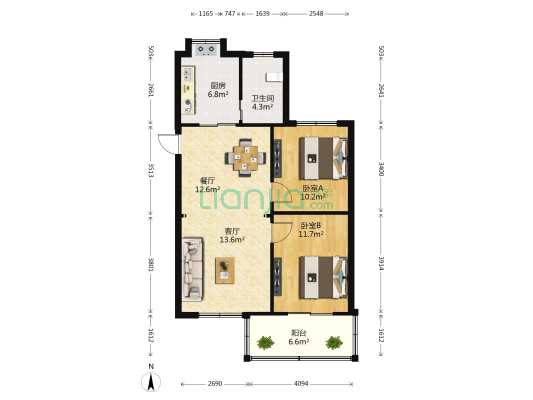 赣西监狱宿舍 2室2厅1卫 84平方