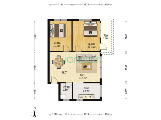 馨雅公寓 2室1厅1卫 70平方