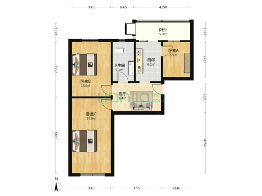 河北地勘局红旗大街宿舍 3室1厅1卫 75平方