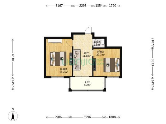 洪都六区 2室1厅1卫 54平方