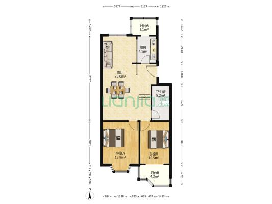 星河花园 2室1厅1卫 96平方