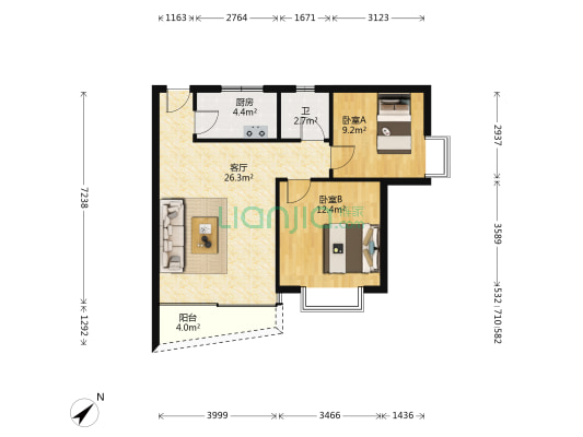 人和春天（渝北） 2室1厅1卫 67平方