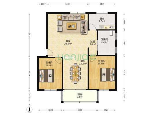 人民东路2785弄 2室2厅1卫 113平方