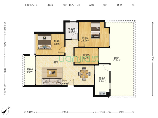 风临美丽湾 3室1厅1卫 80平方