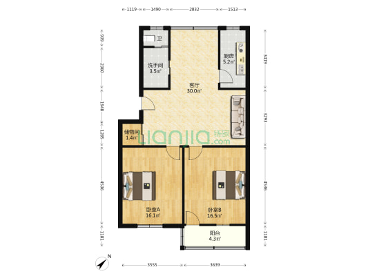 帽厂宿舍 2室1厅2卫 96平方