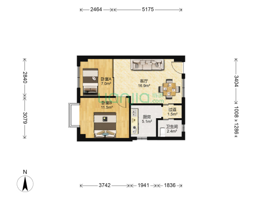 映日荷花 2室1厅1卫 60平方