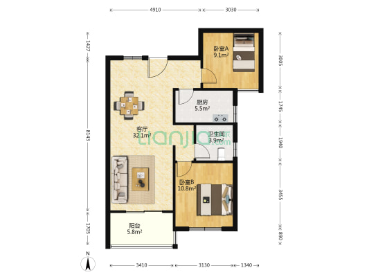 颐园世家 2室1厅1卫 89平方