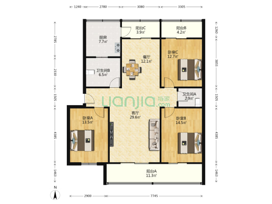中国航天科工六院二一0所生活三区 3室2厅2卫 135平方