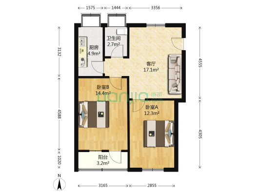 武汉市盲校住宅小区 2室1厅1卫 72平方