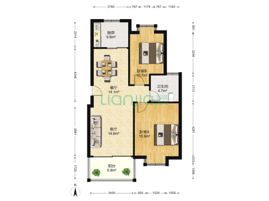 金阳湾 2室2厅1卫 90平方