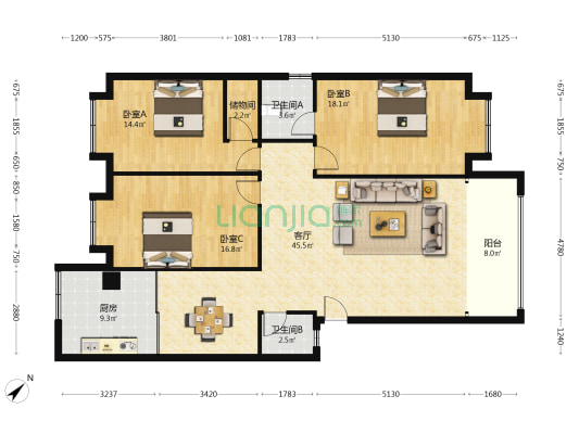 攀枝花大道东段860号 3室1厅2卫 141平方