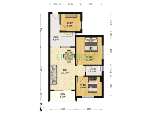 顺兴花苑 3室1厅1卫 88平方