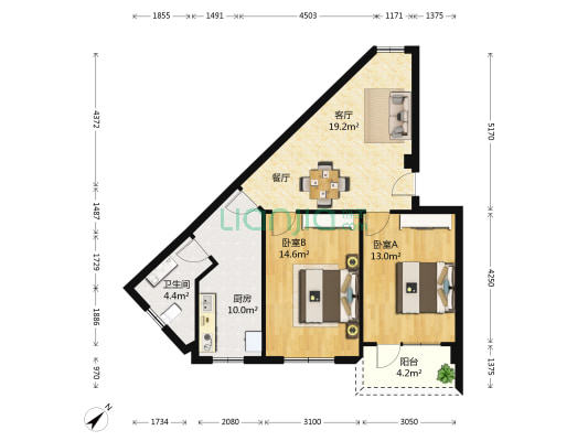 海景花园 2室1厅1卫 77平方