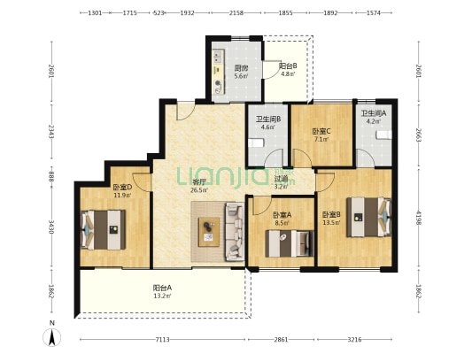 领秀金沙 4室1厅2卫 120平方