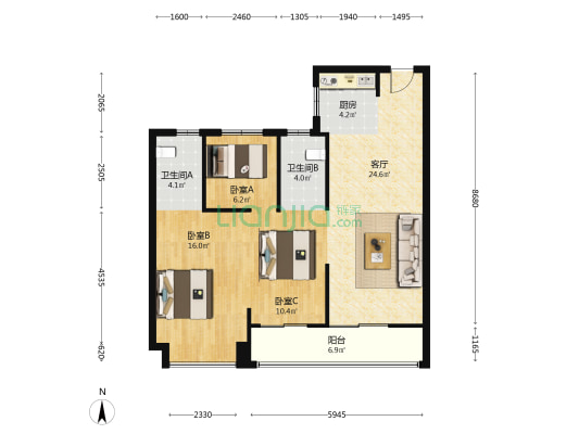 天瑞上品 3室1厅2卫 96平方