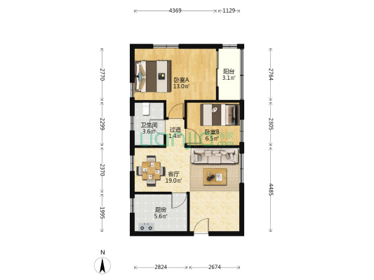 常康花园 2室1厅1卫 75平方