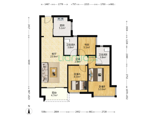 保利云启雅苑 3室1厅2卫 84平方