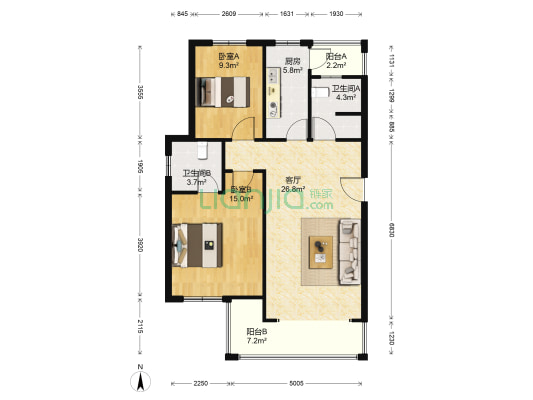 马池还建小区 2室1厅2卫 85平方