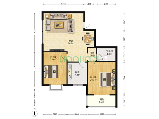 蓝水假日 2室1厅1卫 113平方