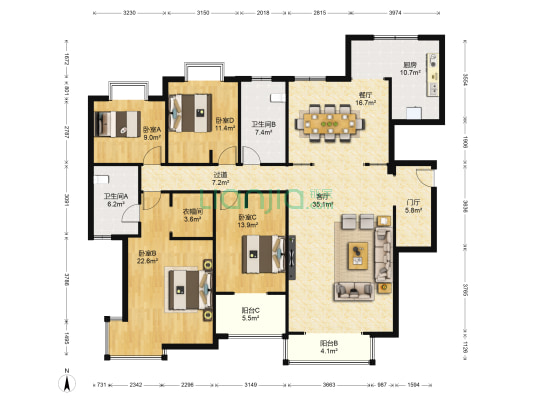 碧水西岸南湖一号 4室2厅2卫 214平方