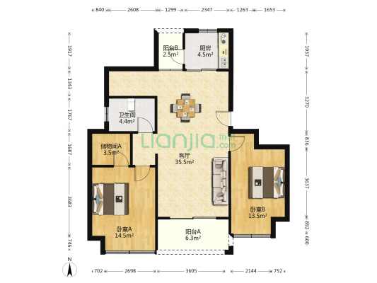 幸福家小区 2室1厅1卫 103平方