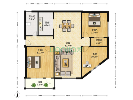 商行家属院 3室1厅1卫 115平方