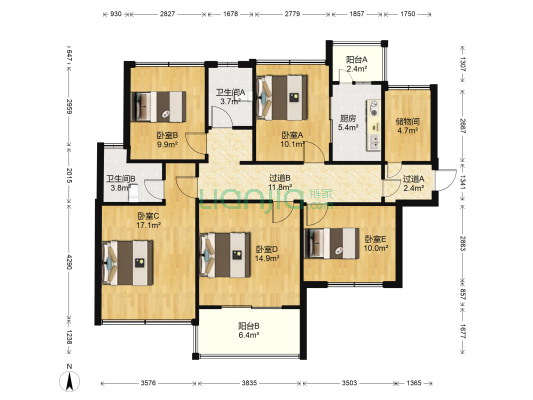 万达华府西区 5室0厅2卫 124平方