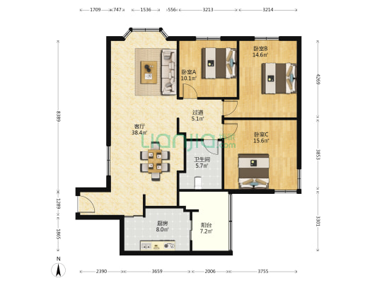 宏汇大厦 3室1厅1卫 126平方