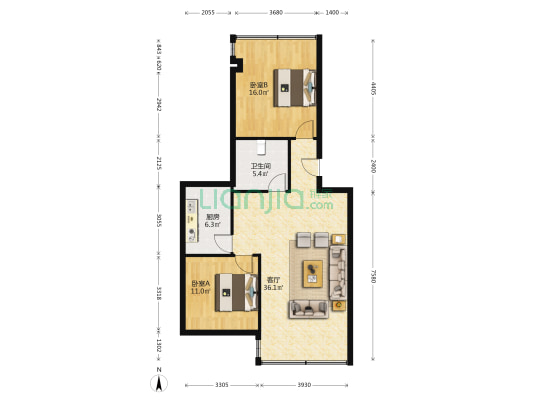 城市花园宝兴阁 2室1厅1卫 77平方