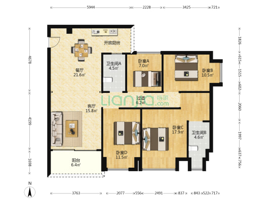 俊和闲庭 4室2厅2卫 126平方