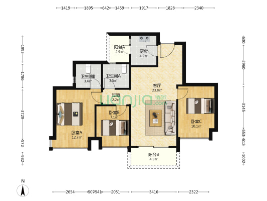 阳光城未来悦一期 3室1厅2卫 89平方