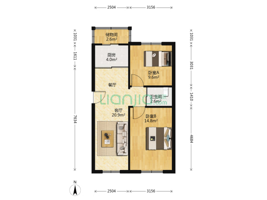 185小区 2室1厅1卫 77平方