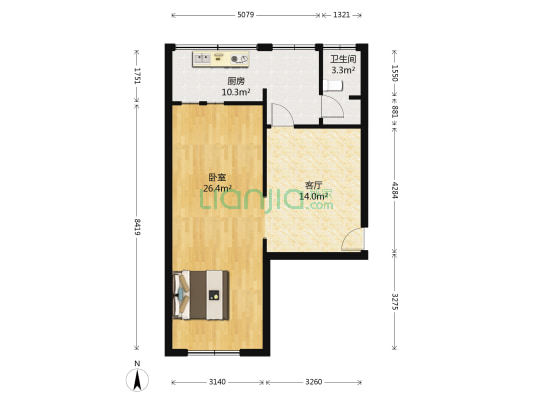 电影制片厂宿舍 1室1厅1卫 54平方