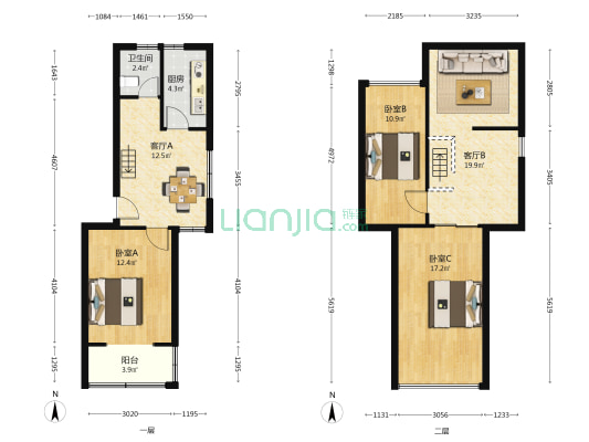 汇景家园汇福苑 3室2厅1卫 47平方
