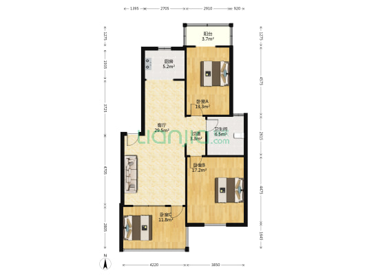 蔡甸大街194号 3室1厅1卫 101平方