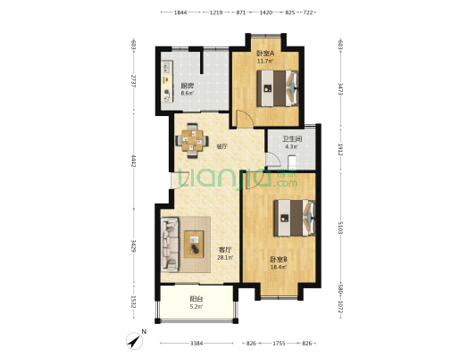 阳明苑 2室1厅1卫 97平方