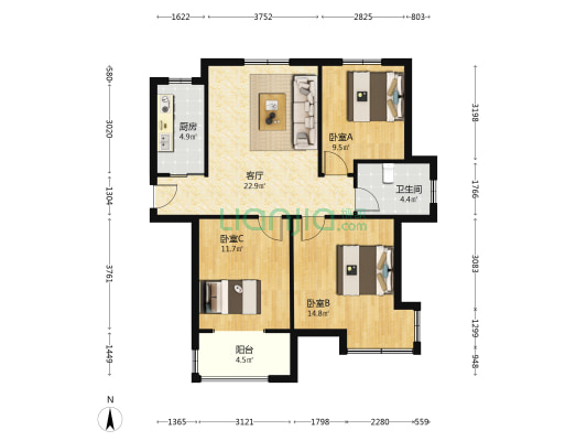 桃李北苑 3室1厅1卫 98平方