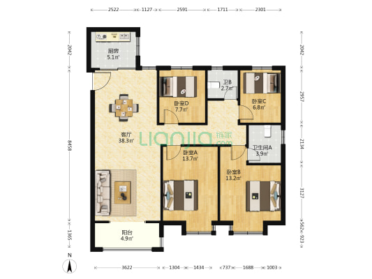 博雅文苑 4室1厅2卫 133平方