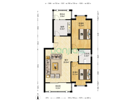玉府新区 2室1厅1卫 86平方