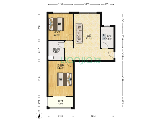 水岸花城 2室1厅 南 北-户型图