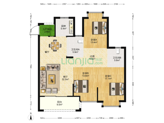 贵安新天地贵居苑 3室1厅2卫 138平方