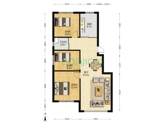 泽信·悦山郡 3室1厅1卫 100平方