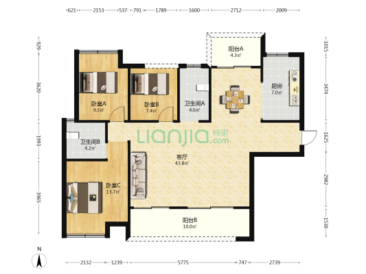 湘龙府 3室1厅2卫 120平方