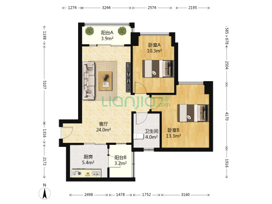 九龙仓时代小镇 2室1厅1卫 76平方