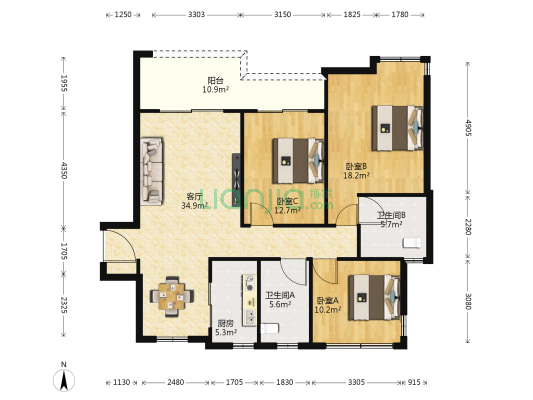万科公园里二期 3室1厅2卫 120平方