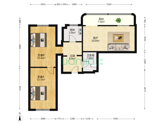 锦龙大厦 2室1厅1卫 104平方
