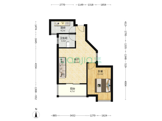 高林新城南区 1室1厅1卫 58平方