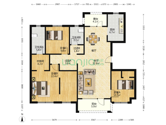 保利西乡月西区 3室1厅2卫 140平方
