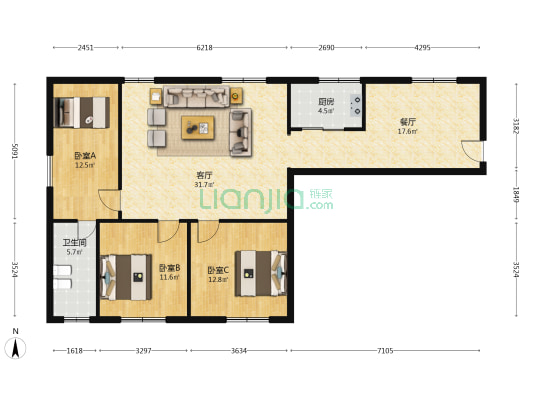 春华园C区 3室2厅1卫 92平方